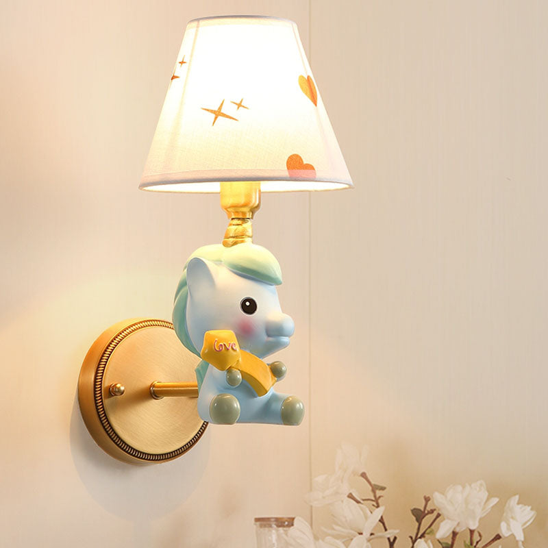 Vivolux | Barrel Metalen Wandlamp Kinderen Enkele Licht Roze/Blauw Muur Bevestigde Verlichting met Cartoon Pony Basis