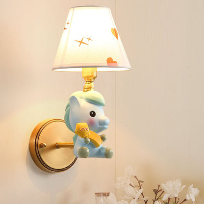 Vivolux | Barrel Metalen Wandlamp Kinderen Enkele Licht Roze/Blauw Muur Bevestigde Verlichting met Cartoon Pony Basis
