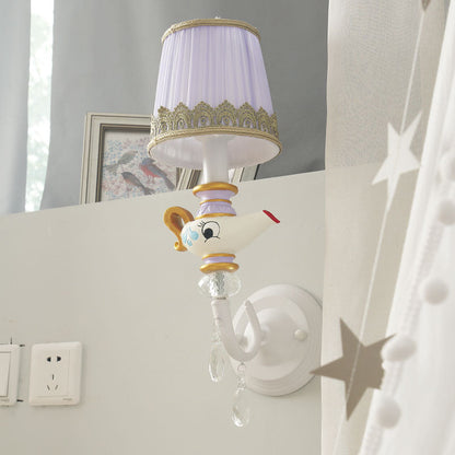 Vivolux | 1 Kopf Innen Wandbeleuchtung Zeitgenössische Weiß-Gold Wandlampe mit Fässern Stoffschirm und Teekanne Deco