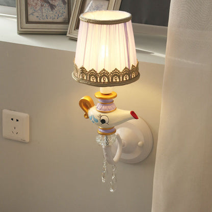 Vivolux | 1 Kopf Innen Wandbeleuchtung Zeitgenössische Weiß-Gold Wandlampe mit Fässern Stoffschirm und Teekanne Deco