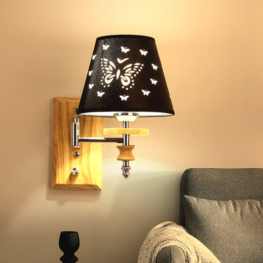 Vivolux | Schwarze Fassstoff-Wandleuchte Kinder 1/2 Lichter Holz Wandmontierte Lampe mit Schmetterlingsmuster