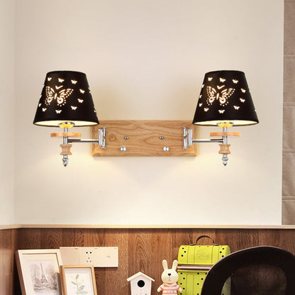 Vivolux | Schwarze Fassstoff-Wandleuchte Kinder 1/2 Lichter Holz Wandmontierte Lampe mit Schmetterlingsmuster