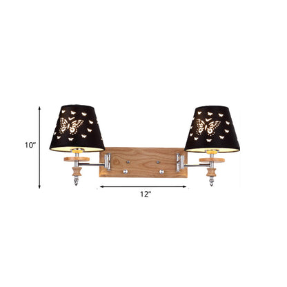 Vivolux | Schwarze Fassstoff-Wandleuchte Kinder 1/2 Lichter Holz Wandmontierte Lampe mit Schmetterlingsmuster