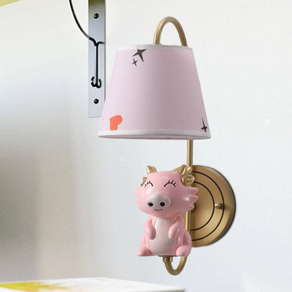 Vivolux | Barrel Wandlamp Fixture Kinderen Stoffen Enkele Kop Gouden Wandverlichting met Cartoon Varken/Muis/Draak Decoratie