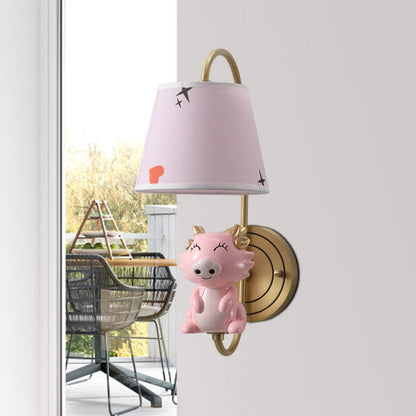 Vivolux | Barrel Wandlamp Fixture Kinderen Stoffen Enkele Kop Gouden Wandverlichting met Cartoon Varken/Muis/Draak Decoratie