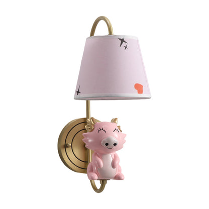 Vivolux | Barrel Wandlamp Fixture Kinderen Stoffen Enkele Kop Gouden Wandverlichting met Cartoon Varken/Muis/Draak Decoratie