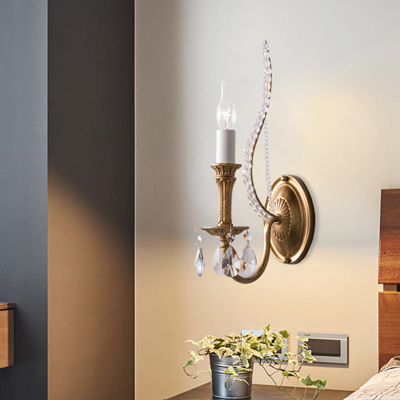 Vivolux | Kristallstrang Kerzenhalter Wandbeleuchtung Country 1/2-Kopf Schlafzimmer Wandmontage Lichtarmatur in Gold