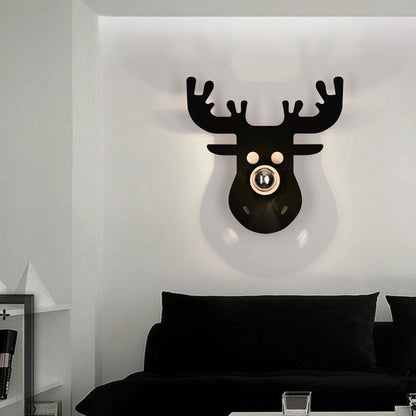 Vivolux | Einzelkopf Schlafzimmer Wandleuchte Moderne Schwarze Wandlampe mit Hirsch Metallschirm