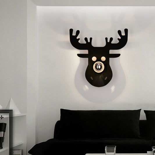 Vivolux | Einzelkopf Schlafzimmer Wandleuchte Moderne Schwarze Wandlampe mit Hirsch Metallschirm