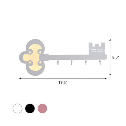 Vivolux | Schlüssel Schlafzimmer Wandleuchte Lampe Metall Led Cartoon Wandmontierte Beleuchtung in Schwarz/Weiß/Rosa mit Haken