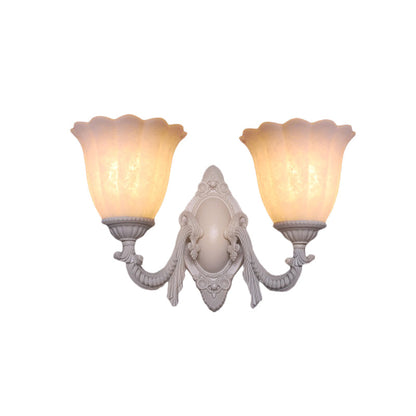 Vivolux | Blumenweiße Glaswandlampe Vintage 1/2-Glühbirne Wohnzimmer Wandmontierte Beleuchtung mit gebogenem Arm