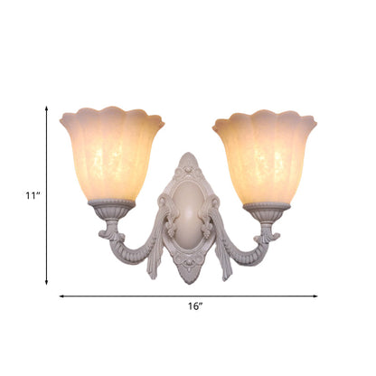 Vivolux | Blumenweiße Glaswandlampe Vintage 1/2-Glühbirne Wohnzimmer Wandmontierte Beleuchtung mit gebogenem Arm