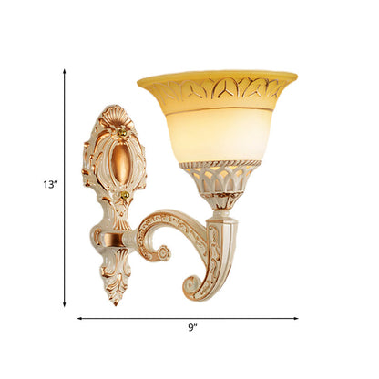 Vivolux | Gekromde Arm Metal Wandlamp Vintage 1/2-Kop Woonkamer Wandlamp met Verwijde Beige Glazen Lampenkap