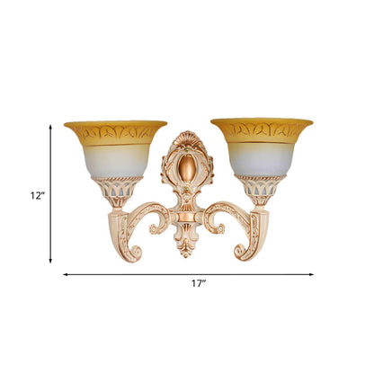 Vivolux | Gekromde Arm Metal Wandlamp Vintage 1/2-Kop Woonkamer Wandlamp met Verwijde Beige Glazen Lampenkap