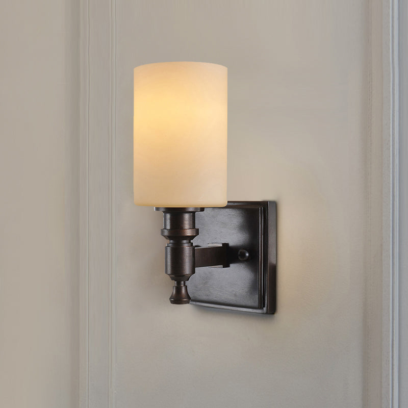 Vivolux | Schwarze Säulenwandlampenleuchte traditionelle matierte Glas Einzelleuchte Wohnzimmer Wandleuchte