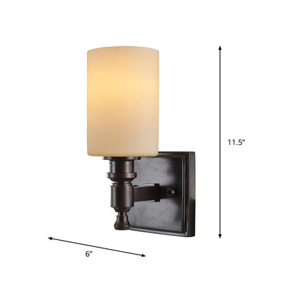 Vivolux | Schwarze Säulenwandlampenleuchte traditionelle matierte Glas Einzelleuchte Wohnzimmer Wandleuchte
