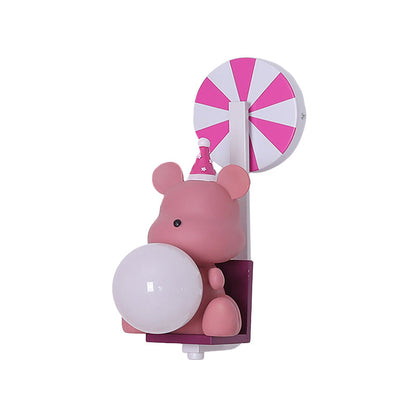 Vivolux | Geburtstagsbär Halten Ein Ball Wandlampe Cartoon Harz 1-Licht Pink/Blau Wandleuchte mit Milchglas Schirm