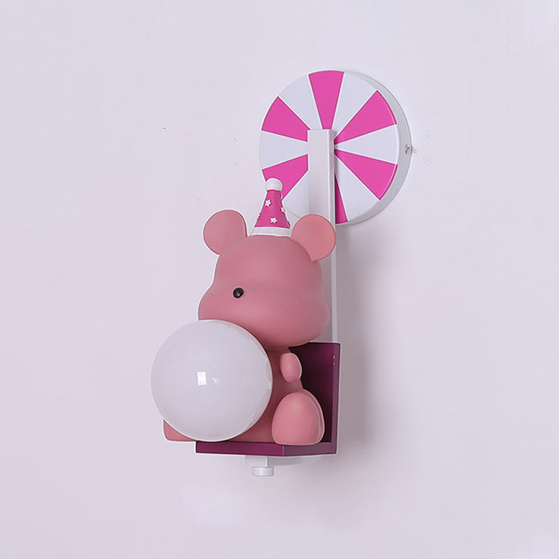 Vivolux | Geburtstagsbär Halten Ein Ball Wandlampe Cartoon Harz 1-Licht Pink/Blau Wandleuchte mit Milchglas Schirm