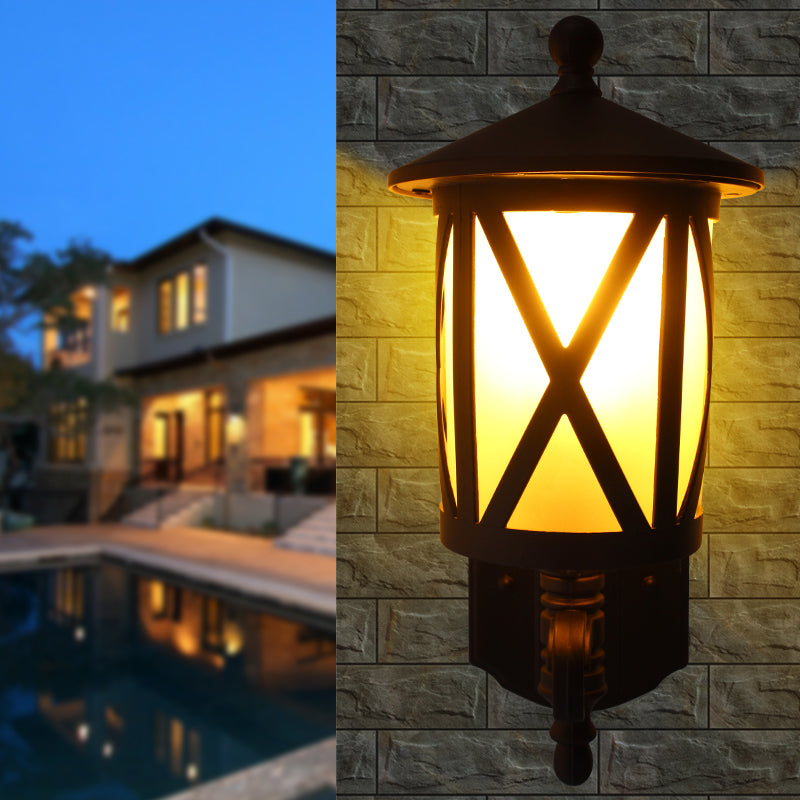 Vivolux | Schwarze X-Cage Wandlicht Vorrichtung Landhausstil Opalglas 1 Kopf Yard Wandmontiertes Licht