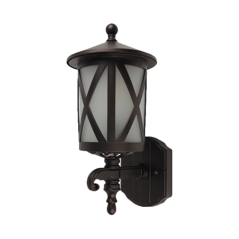 Vivolux | Schwarze X-Cage Wandlicht Vorrichtung Landhausstil Opalglas 1 Kopf Yard Wandmontiertes Licht