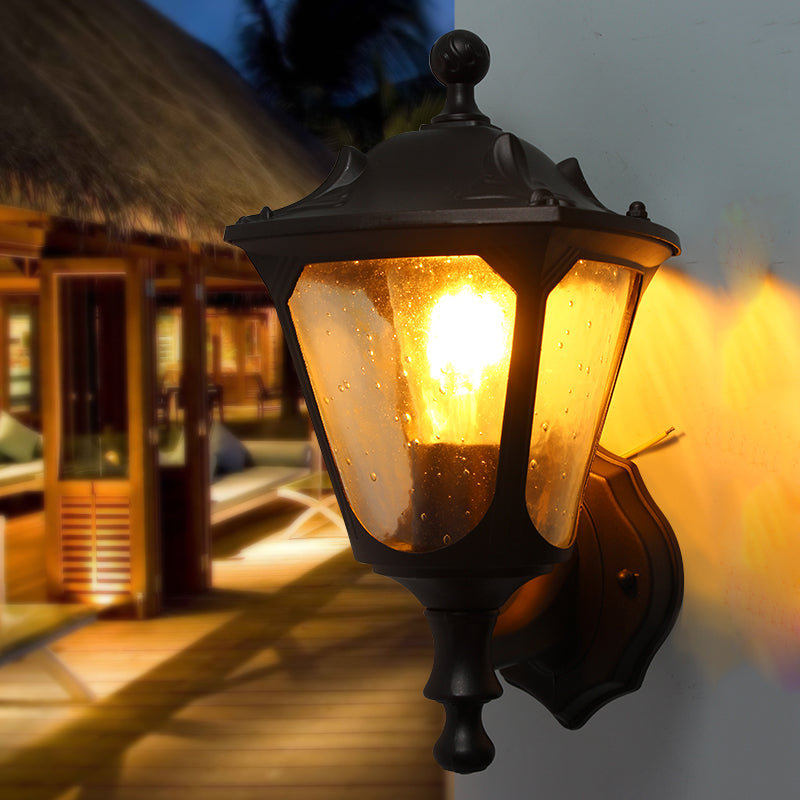 Vivolux | Laterne Außenwandbeleuchtung Leuchte Ländlicher Stil Klar Blasenglas 1-Kopf Schwarze Oberfläche Wandschalter