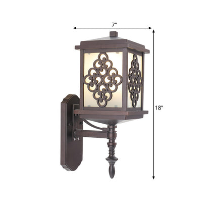 Vivolux | Cubic Cream Glass Wandmontage Lichtarmatuur Cottage 1 Licht Patio Wandlamp in Coffee met Chinese Knoop Patroon