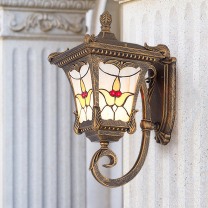 Vivolux | Bronze/Rostrot Geschwungene Arm Wandmontierte Leuchte Land Metall 1 Licht Innenhof Wandfluter Beleuchtung mit Blumenmuster