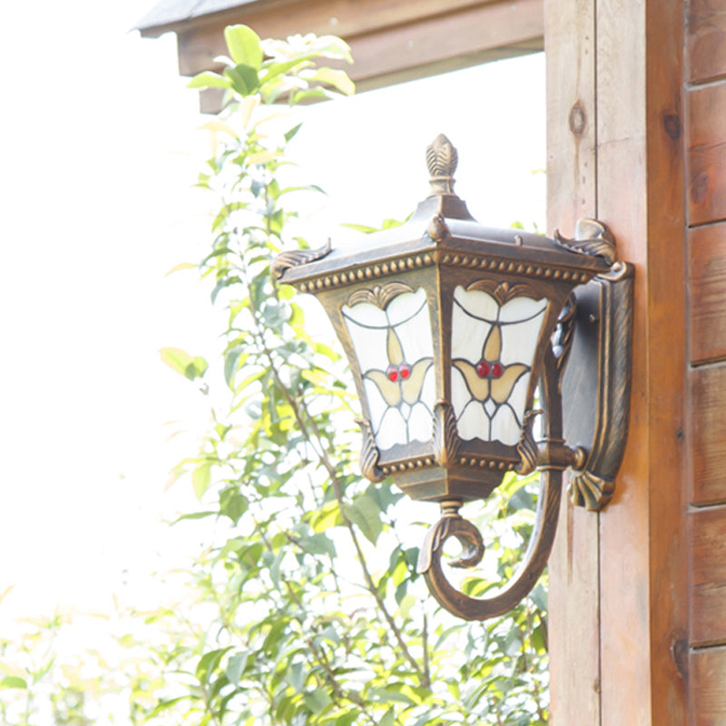 Vivolux | Bronze/Rostrot Geschwungene Arm Wandmontierte Leuchte Land Metall 1 Licht Innenhof Wandfluter Beleuchtung mit Blumenmuster