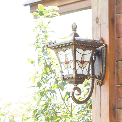 Vivolux | Bronze/Rostrot Geschwungene Arm Wandmontierte Leuchte Land Metall 1 Licht Innenhof Wandfluter Beleuchtung mit Blumenmuster