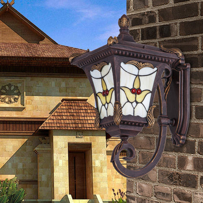 Vivolux | Bronze/Rostrot Geschwungene Arm Wandmontierte Leuchte Land Metall 1 Licht Innenhof Wandfluter Beleuchtung mit Blumenmuster