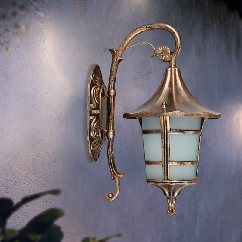 Vivolux | Metaal Zwart/Koffie/Bronze Wandlamp S-vormige Arm 1 Licht Lodge Stijl Wandlamp met Witte Glazen Schaduw