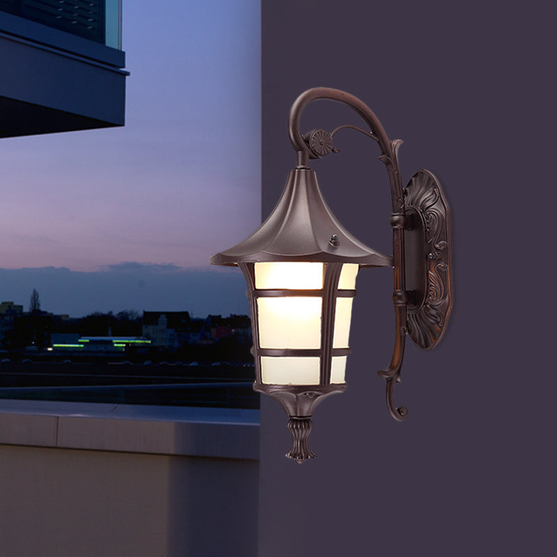 Vivolux | Metaal Zwart/Koffie/Bronze Wandlamp S-vormige Arm 1 Licht Lodge Stijl Wandlamp met Witte Glazen Schaduw