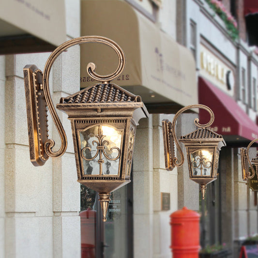 Vivolux | Vintage Pavilion Wandleuchte 1-Licht Klar Wasserglas Wandleuchte in Schwarz/Bronze mit Gebogenem Arm