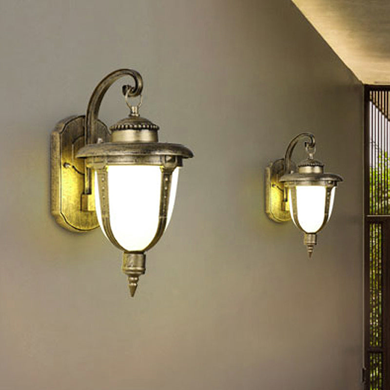 Vivolux | Urn-förmige Frosted Glass Wandlamp Land 1 Licht Außen Wand Hängeleuchte in Schwarz/Gold/Bronze