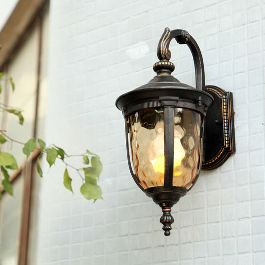 Vivolux | Urn Klare Dimple Glas Wandlamp Landhaus 1 Licht Innenhof Wandbeleuchtung in Schwarz mit Gebogenem Arm