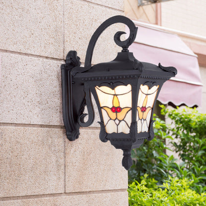 Vivolux | Schwarze Laterne Wandlampe Vintage Metallic 1-Birne Patio Blumenmuster Wandmontage Lichtarmatur
