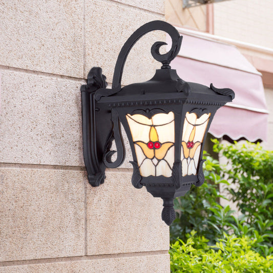 Vivolux | Schwarze Laterne Wandlampe Vintage Metallic 1-Birne Patio Blumenmuster Wandmontage Lichtarmatur