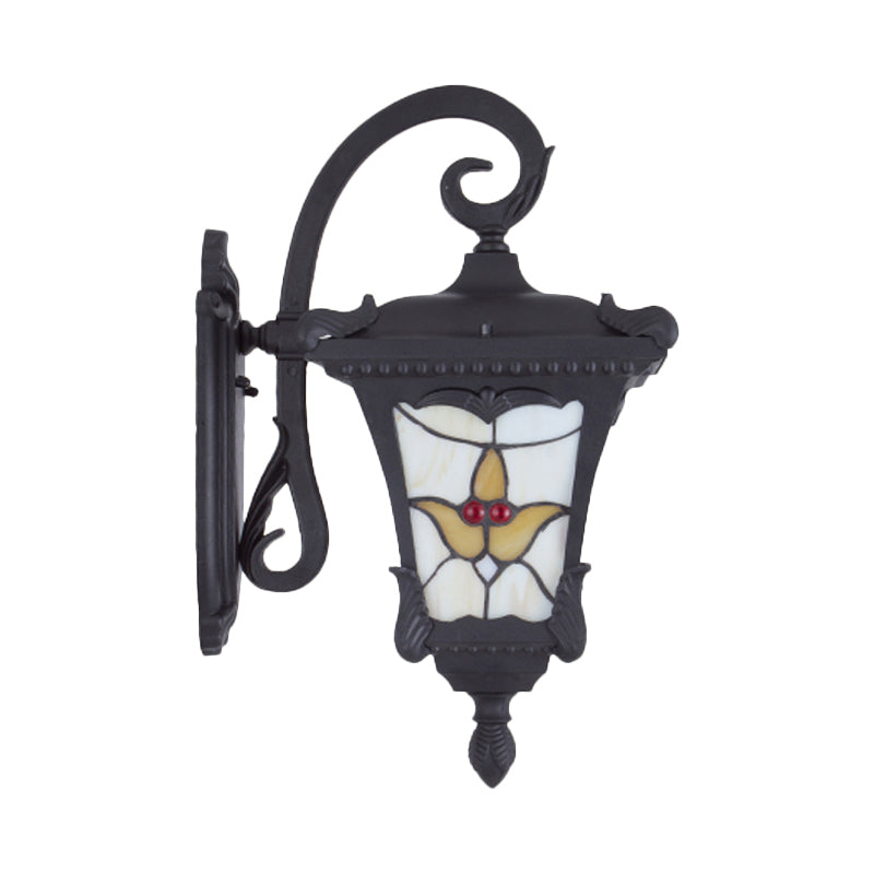 Vivolux | Schwarze Laterne Wandlampe Vintage Metallic 1-Birne Patio Blumenmuster Wandmontage Lichtarmatur