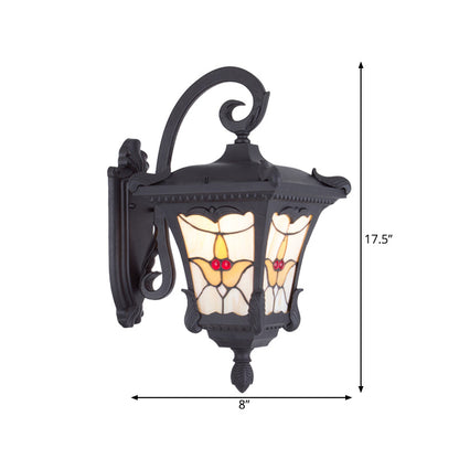 Vivolux | Schwarze Laterne Wandlampe Vintage Metallic 1-Birne Patio Blumenmuster Wandmontage Lichtarmatur