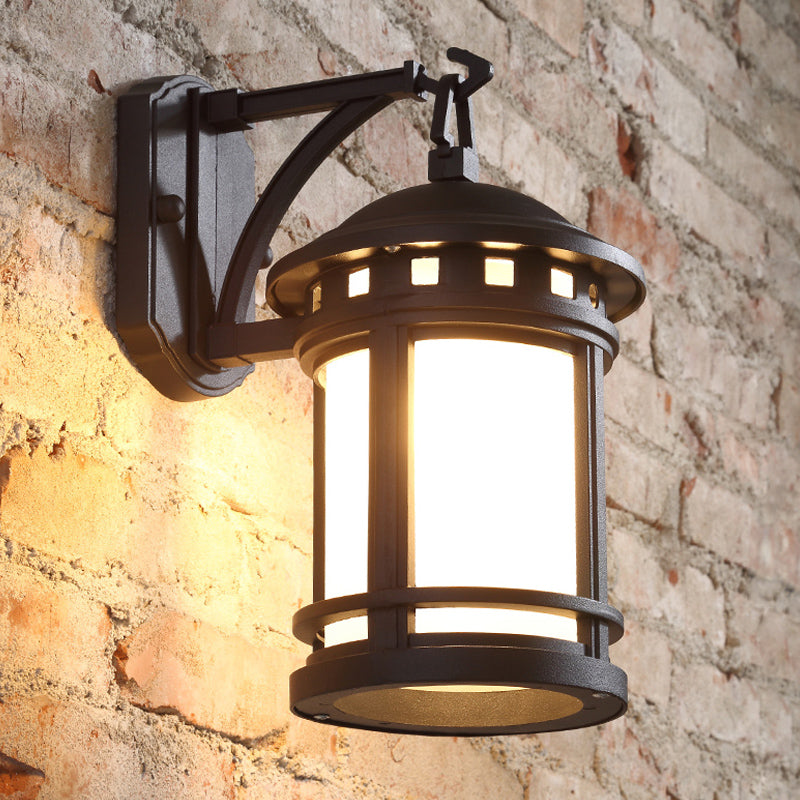 Vivolux | Zwart/Koffie 1 Lamp Wandgemonteerde Verlichting Landelijk Witte Glazen Cilinder Wandlamp voor Binnenplaats