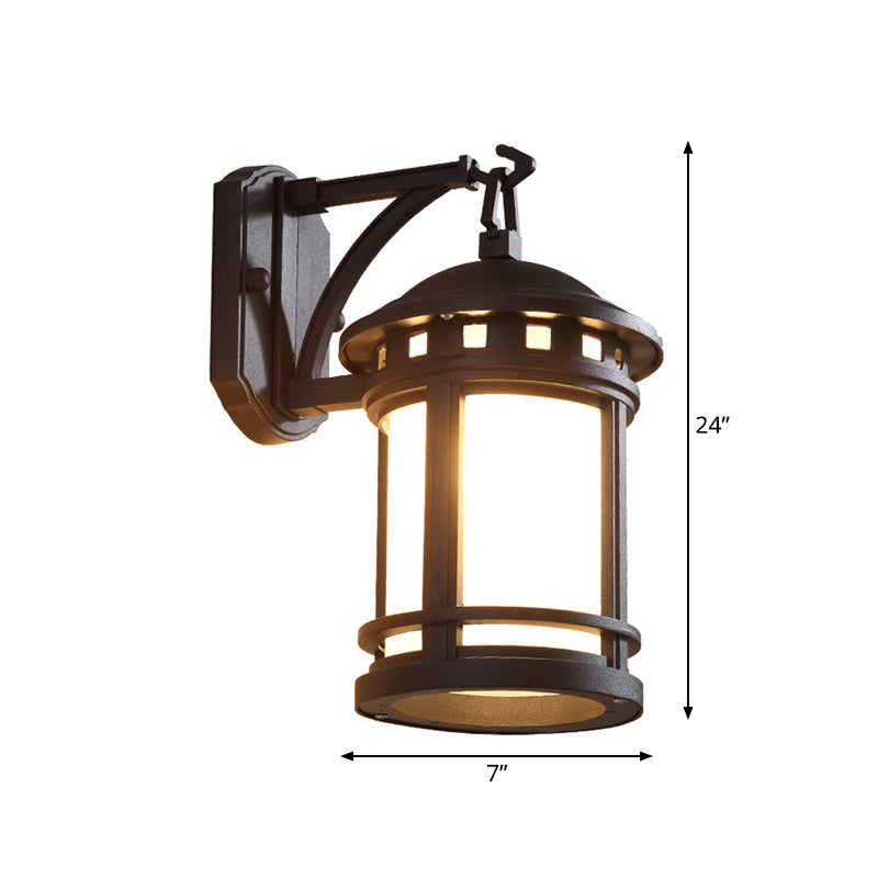 Vivolux | Zwart/Koffie 1 Lamp Wandgemonteerde Verlichting Landelijk Witte Glazen Cilinder Wandlamp voor Binnenplaats