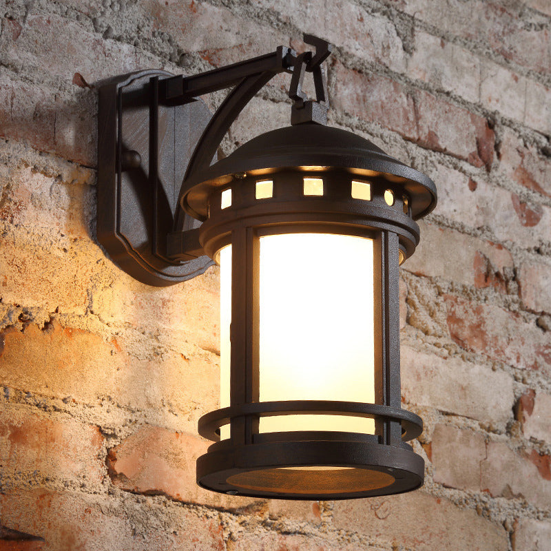 Vivolux | Zwart/Koffie 1 Lamp Wandgemonteerde Verlichting Landelijk Witte Glazen Cilinder Wandlamp voor Binnenplaats