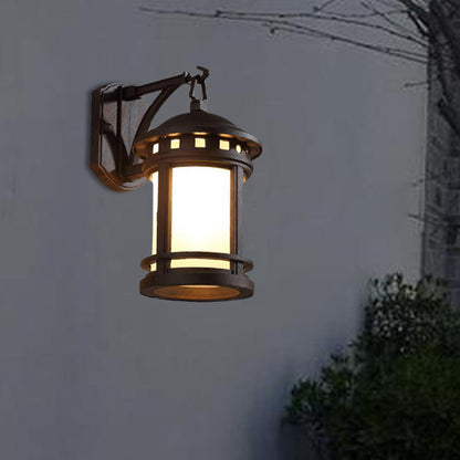 Vivolux | Zwart/Koffie 1 Lamp Wandgemonteerde Verlichting Landelijk Witte Glazen Cilinder Wandlamp voor Binnenplaats