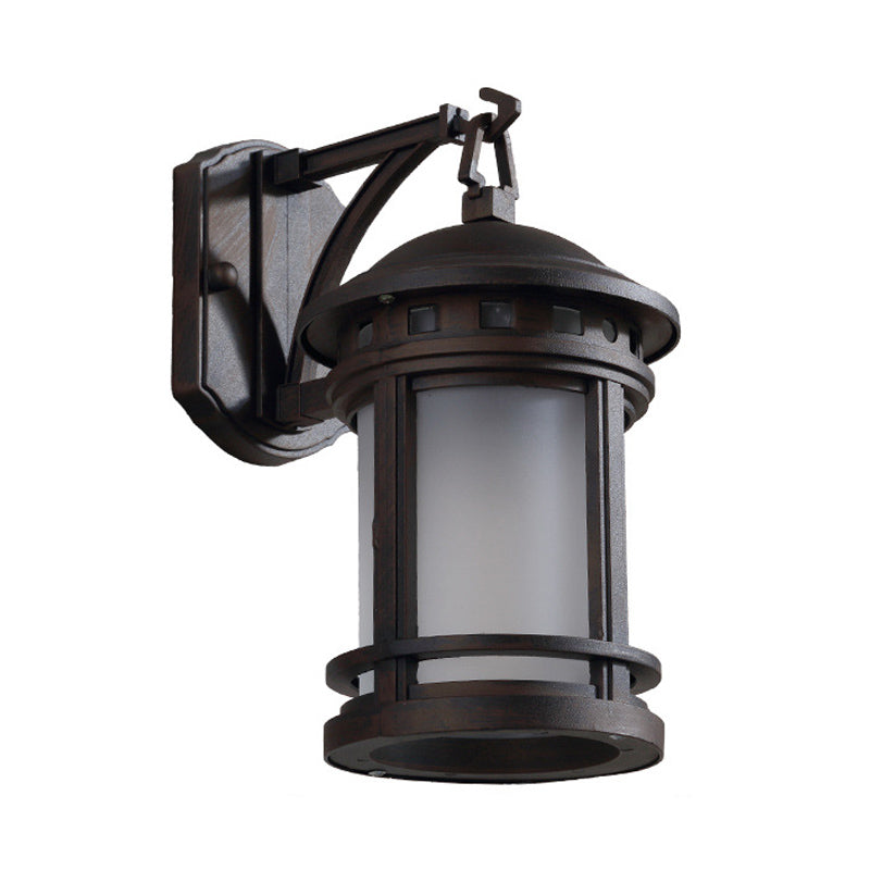 Vivolux | Zwart/Koffie 1 Lamp Wandgemonteerde Verlichting Landelijk Witte Glazen Cilinder Wandlamp voor Binnenplaats