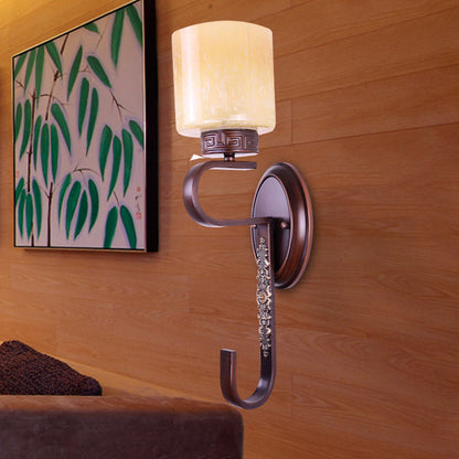 Vivolux | Amber Glass Kolom Wandlamp Retro 1 Hoofd Woonkamer Wandverlichtingsarmatuur in Zwart