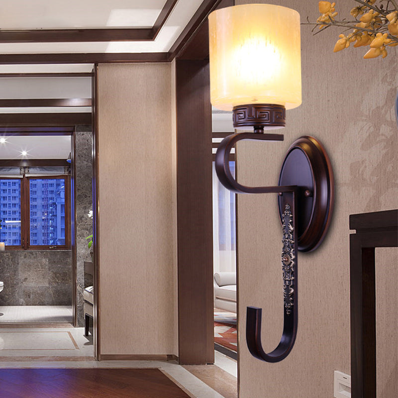 Vivolux | Amber Glass Kolom Wandlamp Retro 1 Hoofd Woonkamer Wandverlichtingsarmatuur in Zwart