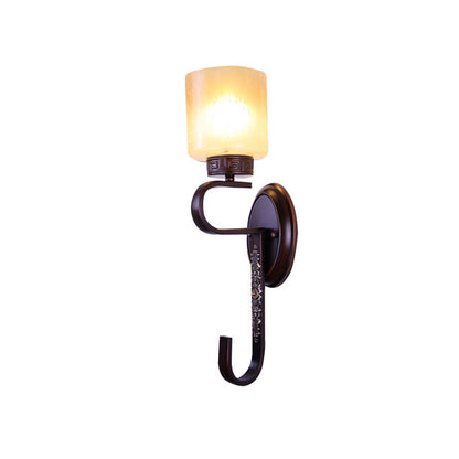 Vivolux | Amber Glass Kolom Wandlamp Retro 1 Hoofd Woonkamer Wandverlichtingsarmatuur in Zwart
