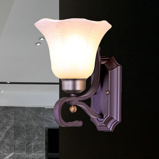 Vivolux | Vintage Blossom Wandlamp 1/2-Bulb Frosted Wit Glas Wandverlichtingsarmatuur in Zwart
