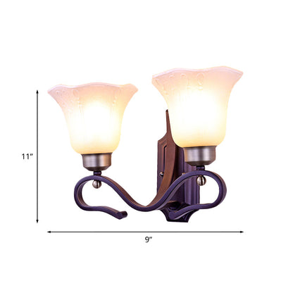 Vivolux | Vintage Blossom Wandlamp 1/2-Bulb Frosted Wit Glas Wandverlichtingsarmatuur in Zwart