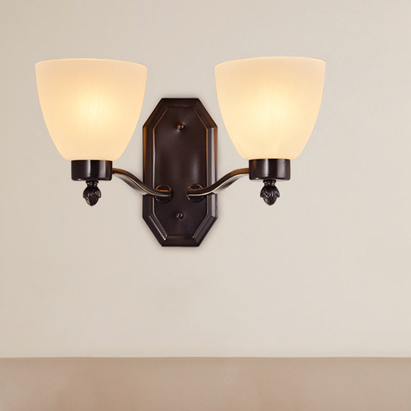 Vivolux | Bud Wohnzimmer Wandleuchte Traditionelles Ivory-Glas 1/2-Glühbirne Schwarze Wandleuchte Beleuchtung Fixture